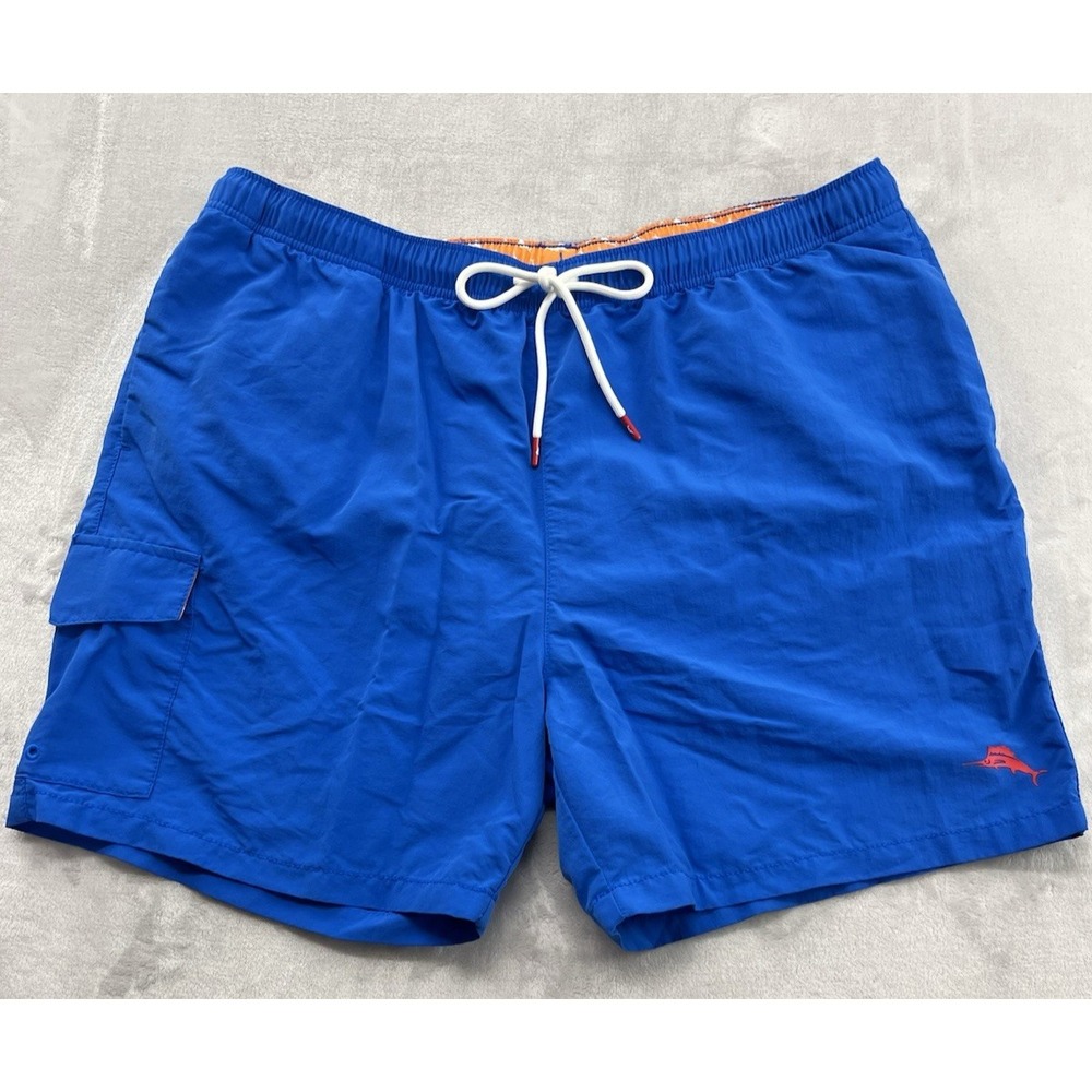 Tommy Bahama Swim Trunk Short Men XL Blue Cargo Mesh Brief Lined NyLon Summer